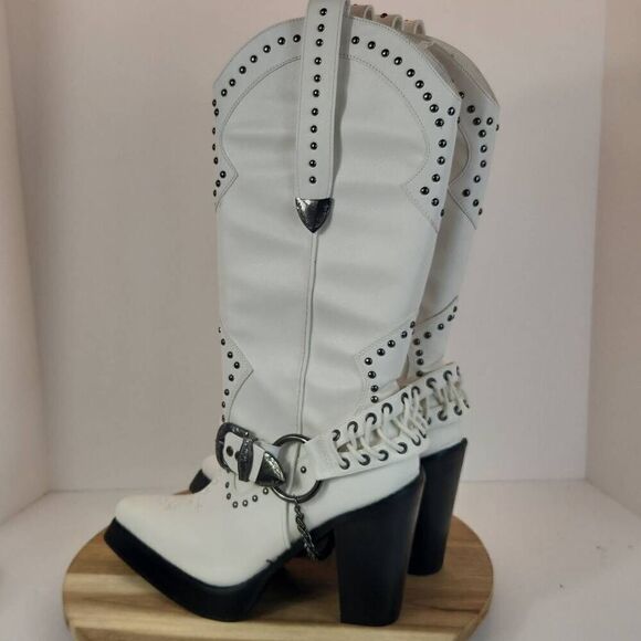 Dolls Kill Widow Harness Cowboy Boots Women's Size 9 M White - Picture 6 of 11